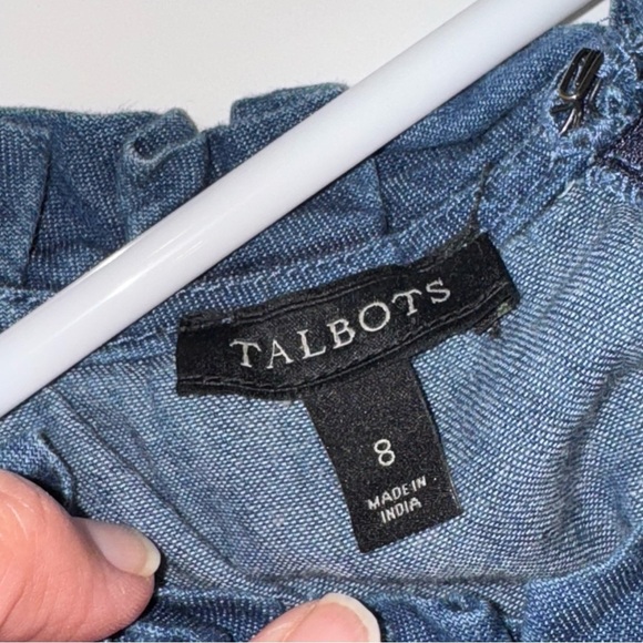 Talbots chambray sleeveless ruffle neck dress - Picture 8 of 12